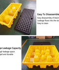 Heavy Duty Two Drum Spill Pallet With Leakproof Polyethylene Drain Pan Tray For Industrial Garage Storage Low Profile Design with detachable black sump pad.