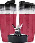 24 Ounce Cups With ToGo Lids For Nutri Ninja Auto IQ Series Blenders Replacement Blade With 7 Fin Extractor, two filled cups