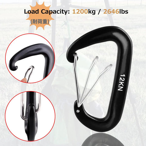 12kN Aluminum D Ring Carabiner Clips Wiregate Green Pack Of 4 Heavy Duty Carabiners For Hammock Camping Close-up View