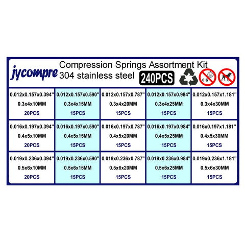 Table of contents from 240-Piece Small Compression Springs Assortment Kit With 15 Different Sizes In 304 Stainless Steel For DIY Repairs.