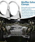 2.5 Inch U-Bolt Exhaust Clamp Saddle Style For Muffler Piping, beefy and corrosion-resistant metal under car exhaust view