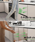 High Capacity 14 Inch Push To Open Soft Close Undermount Drawer Slides shown in a kitchen with push mechanism and soft close features.