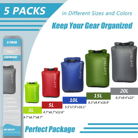 Ultralight Dry Bag Set 5 Pack Waterproof Dry Sacks In 3L 5L 10L 15L 20L For Hiking Camping Kayaking Backpacking Boating And Swimming