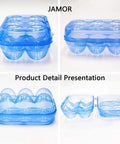 Six Grid Egg Storage Box For Refrigerator And Camping, Blue BPA-free portable egg carrier, shown open and closed in detail.