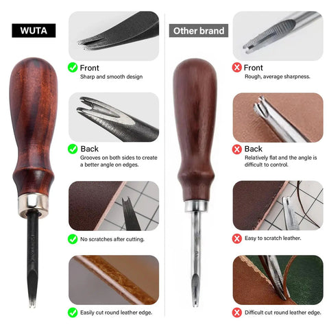 Top Shelf Leather Edge Beveler Set, Rock Solid High Carbon Steel Skiving Knives, Smooth Wood Handle Craft Cutters With Precision Grooved Blades, Dead Sharp Edge Trimmers For Serious Leather And Denim Work At Home