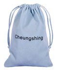 Cheungshing branded blue drawstring bag made of soft fabric, ideal for storing small items and accessories.