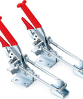 Two Pack 2000lb Heavy Duty Toggle Clamp Set, 7.87 Inch Self-Locking U-Bolt Latch on white background, red handles