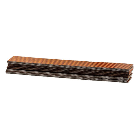 Top Shelf 23 Gauge Steel Pin Nails 3/8 Inch Collated Strips stacked, ideal for trim work, 1000 count pack, grey.