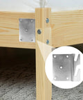 Premium Top Notch Heavy Duty Four Pack Bed Rail Brackets Forged From Solid Zinc Iron With Five Hole Layout for bed frame, showing installation.
