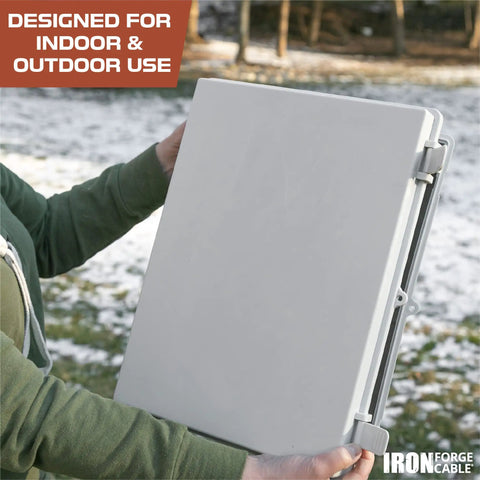 Person holding Waterproof Outdoor Junction Box With Mounting Plate And Wall Brackets Tough As Nails Plastic Electrical Enclosure