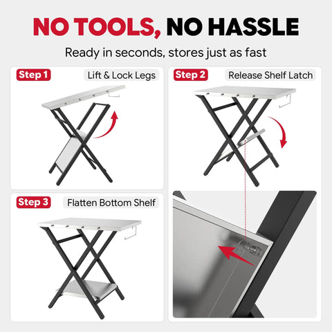 Foldable Outdoor Grill Table And Prep Station With Pizza Oven Base And Griddle Stand setup steps