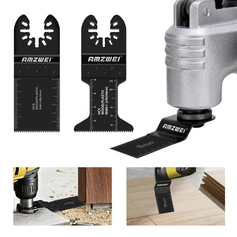 AMZWEI 28pc oscillating saw blade set; black titanium-coated blades for wood/metal; quick-release fits multiple brands.