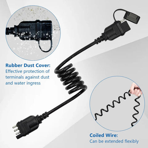 Hella Heavy Duty Retractable 4 Pin Trailer Wire Extension with coiled wire and rubber dust cover for RV connections.