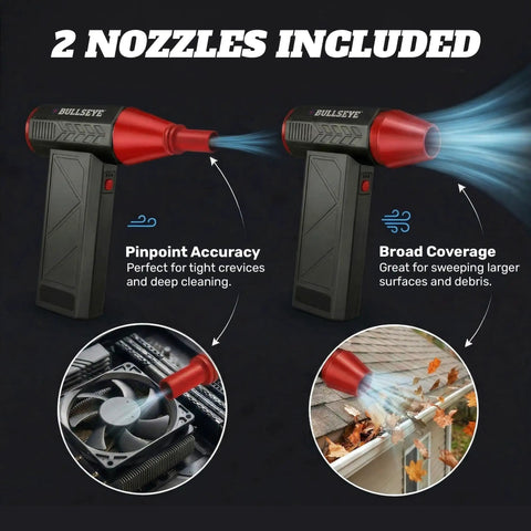 Powerful 130000 RPM Cordless Air Duster for computers electronics and cars with dual nozzles for pinpoint accuracy and broad coverage
