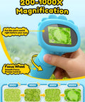 Kids 1000X Handheld Digital Microscope With 2.0 Inch Screen, Kid-Friendly Portable MiniScope For Education, Perfect Birthday Gift For Ages 3 to 10, Clear High-Res Magnification, 8 Adjustable LEDs, Explore Tiny Details, blue handheld model in use