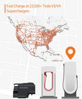 Map showing locations of Tesla Superchargers with No Sweat NACS To CCS EV Charging Adapter, UL Certified 500 Amp Fast Charge Plug.