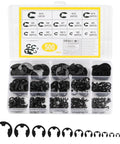 500 Piece Circlips Assortment Kit With E Clips And C Clips External Retaining Rings M1.2 To M15, Snap Opening Rings Set, Carbon Steel Heavy Duty Retaining Ring Kit For Automotive Machinery And DIY Projects. Plastic case with black retaining rings M1.5-M15
