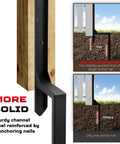 Heavy Duty Fence Post Repair Kit With Steel Ground Spike showing double leg design for fixing broken wood posts, rust resistant finish.