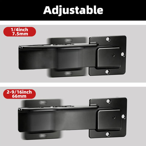 Easy As Pie Setup Heavy Duty 9 Inch Reversible Door Latch With Padlock Hole showing adjustable positions for gap settings.