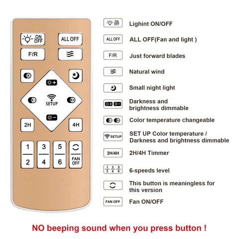 Remote control for 16 Inch Flush Mount Ceiling Fan With Light, Dope Low Profile Matte Black Finish, 6 speeds, labeled buttons