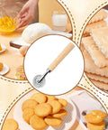 Front view of pastry wheel cutter with fluted wheel and wooden handle for dough and pastry
