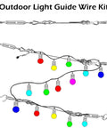 Illustration of 165Ft 304 Stainless Steel Cable String Light Hanging Kit with colorful bulbs for outdoor use