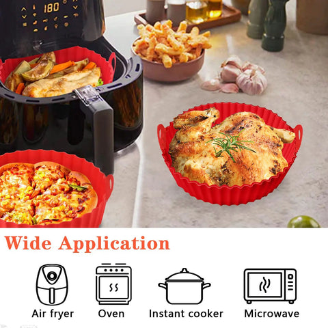 2 Pack Silicone Air Fryer Liners Set 7.28 Inch And 8.27 Inch Reusable Basket Liners For 2 To 5 Qt And 4 To 7 Qt Air Fryers Nonstick