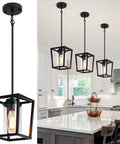 Black Pendant Lights For Kitchen Island, Modern Lantern Fixtures With Clear Glass Shades, full view in kitchen setting