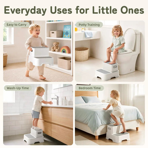 Image showing Rock Solid Two Step Stool For Toddlers for everyday use, aiding potty training, wash-up, and reaching beds.