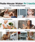 Premium Whole House Water Filter System Knocking Out Lead Chlorine Sediments With Badass 3 Stage Filtration in use across various household activities.