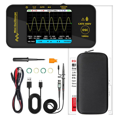 Handheld Digital Oscilloscope With 3.2 Inch TFT Display 10 MHz Bandwidth 48 MSaS Sampling Rate, with accessories and case