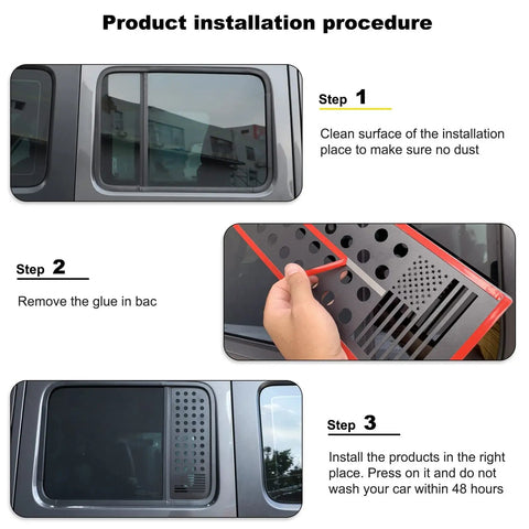 US Flag Aluminum Alloy Rear Door Window Decal Kit For Jeep Wrangler JL Unlimited 4 Door 2018 2019 2020 2021 2022 2023 2024 And Gladiator JT installation steps