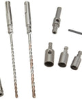 10-Piece SDS Plus Rock Carbide Anchor Drive Installation Kit including drill bits, hex shank, and U-Flute for quick-change drilling.