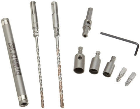 10-Piece SDS Plus Rock Carbide Anchor Drive Installation Kit including drill bits, hex shank, and U-Flute for quick-change drilling.