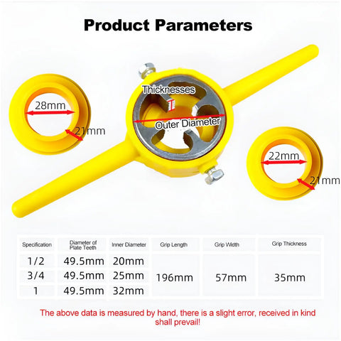Durable 6-Piece PVC Pipe Threader Tap Set For Quick DIY Plumbing Fixes Featuring 1/2 Inch, 3/4 Inch And 1 Inch Die Tools chart