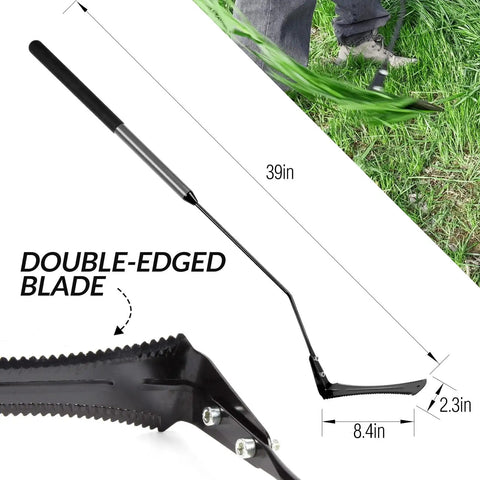 Double Edged Serrated Grass Cutter With 8 Inch Steel Blade And 22 Inch Soft Rubber Handle Beast Mode Heavy Duty Weed Whip Black