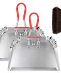 2 Pack 17 Inch Metal Dustpan and Brush Set Heavy Duty Industrial Sweeping Tool with Ergonomic Handle and Stiff Bristles Tough Guy Gear for Knocking Out Construction Debris Piles Leaf Litter and Pet Fur on Garage Floors Patios Smooth Cleanup.