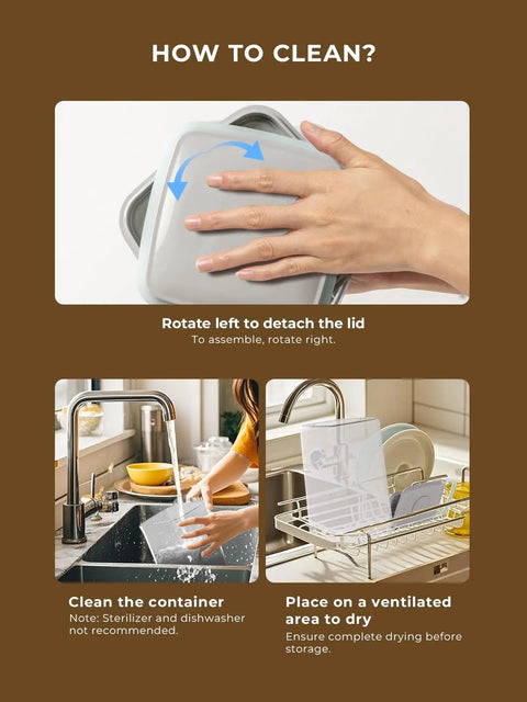Instructions on cleaning Airtight Food Storage Containers With One Hand Pop Lid Four Pack Four Point Two Two Quart Stackable