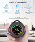 Spot On Portable Carbon Dioxide Detector With Advanced NDIR Sensor And Crisp LCD Display held in hand showing CO2 reading indoors.