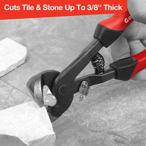 Goldblatt 2-piece tile nippers set: glass mosaic nipper and ceramic tile nipper, red-and-black soft-grip handles