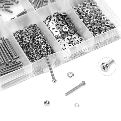All In One Stainless Steel M2.5 Machine Screw Kit With Phillips Pan Head, 7 Sizes From 4mm To 20mm, Includes Hex Nuts, 560 Pieces