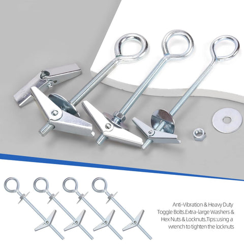 15 Piece M4 75mm O Shaped Eye Bolt Toggle Anchors Kit For Drywall Sheetrock Hollow Wall And Ceiling Installations Including Butterfly Anchors And Spring Toggle Wing Bolts Heavy Duty Zinc Coated