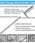 215 Piece Large Flange Aluminum Blind Rivets Assortment Kit With Case One Eighth Five Thirty Seconds And Three Sixteenths Inch Sizes Silver Heavy Duty Rivets For Fast Strong Holds On Metal Wood Plastic diagram