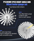 Pylevemv stainless steel feeler gauge set; two circular wheels with 32 straight and 16 offset blades, SAE/metric.
