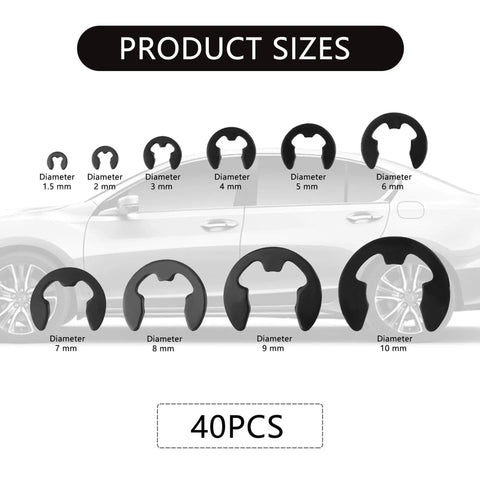 400 Piece Car E Clips Kit With Alloy Steel Retaining Rings External Snap Rings In 10 Sizes M1.5 to M10 for Auto Repair