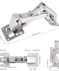 Heavy Duty 170 Degree Cabinet Hinges For Frameless Doors Concealed Hydraulic Soft Close Buffer Dampers showing dimensions and steel design.
