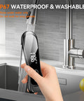 Person rinsing Digital Meat Thermometer Instant Read In 1 Second For Grilling, BBQ, Frying, Candy, Turkey And More With IP67 Waterproof under tap