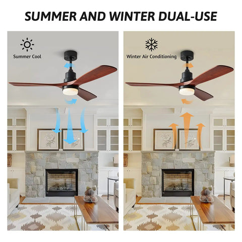 52 Inch Ceiling Fan With Lights Remote Control Wood Finish Quiet Reversible DC Motor Sleep Timer 6 Speeds Energy Efficient