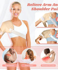 Woman wearing a 12 Piece Castor Oil Pack Kit With Reusable Organic Cotton Wraps for shoulder relief.