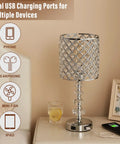Crystal Bedside Lamp With Touch Control In Silver, 3-Way Dimmable Glam Table Light for nightstand with USB ports